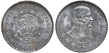 Мексика 1 песо 1963 Хосе Мария Морелос KM 459 серебро  UNC  1530-515