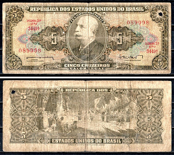 Бразилия 5 крузейро ND (1962-1964) Pick 176 a бумага 8605-39-3-2