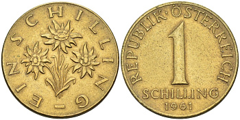 Австрия 1 шиллинг 1961 KM 2886 алюминиевая бронза 4571-744