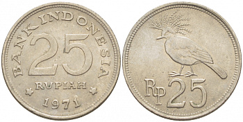 Индонезия 25 рупий 1971 венценосный голубь KM 34 медно-никель UNC 3851-1065