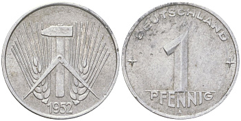 ГДР 1 пфенниг 1952 A KM 5 алюминий 4613-923