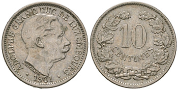 Люксембург 10 сантимов 1901 Адольф (1890-1905) KM 25 никель 4615-517