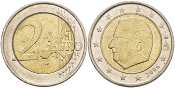 БЕЛЬГИЯ 2 ЕВРО 2006 АЛЬБЕРТ II KM 231 биметалл 4543-351