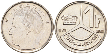 Бельгия 1 франк 1989 Belgique, Бодуэн I (1951-1993) KM 170 железо плакированное никелем 187-933