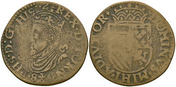 БЕЛЬГИЯ-БРАБАНТ 1 ЛИАРД 1587 ФИЛИППЕ II (1555-1598) медь 65-845