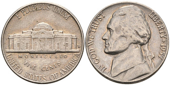 США 5 центов 1957 D, Джефферсон KM А192 медно-никель 92-1032