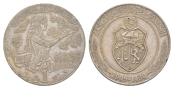 Тунис 1 динар 2008 AH 1430 KM 347 медно-никель 4656-825