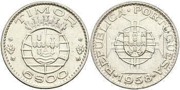 Португальский Тимор 6 эскудо 1958 год тип KM 15 серебро aUNC 4364-1653
