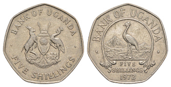 Уганда 5 шиллингов 1972 год-тип KM 18 медно-никель 413-933