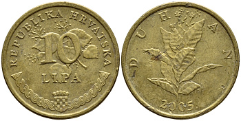 Хорватия 10 лип 2005 табак обыкновенный, легенда на хорватском KM 6 сталь плакированная латунью 4383-152