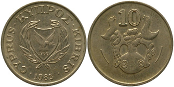 Кипр 10 центов 1985 KM 56.2 никель латунь 4380-224