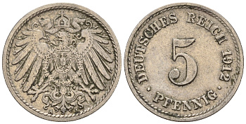 Германия 5 пфеннигов 1912 A, KM 11, J. 12 медно-никель 220-611