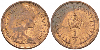 Великобритания 1/2 пенни 1980 Елизавета II (1952-2022) KM 914, Spink 4239 бронза 112-1064