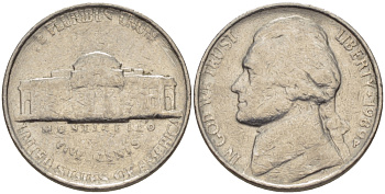 США 5 ЦЕНТОВ 1989 Р, ДЖЕФФЕРСОН KM А192 медно-никель 31-656