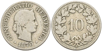Швейцария 10 раппенов 1879 В KM 27 медно-никель 4532-967