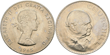 Великобритания 1 крона (5 шиллингов) 1965 Уинстон Черчилль, Елизавета II (1952-2022) KM 910, Spink 4144 медно-никель UNC 73-521
