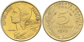 Франция 5 сантимов 1973 тип Марианна KM 933 никель алюминий медь    4594-1129