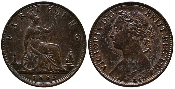 Великобритания 1 фартинг 1885 Виктория (1837-1901) KM 753, Spink 3958 бронза  1518-1131