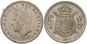 Испания 5 песет 1975 (80) Хуан Карлос I (1975-2014) KM 807 медно-никель 210-732