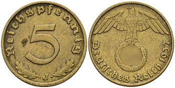 Германия 5 рейхспфеннигов 1937 J KM 91, J. 363 алюминиевая бронза 4151-756