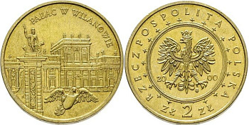 Польша 2 злотых 2000 MW, Вилянувский дворец KM 390 нордик  UNC  4521-914