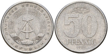 ГДР 50 пфеннигов 1958 A KM 12.1 алюминий 65-445