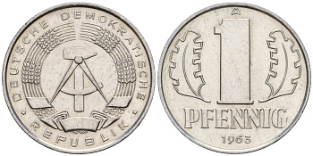 ГДР 1 пфенниг 1963 A KM 8.1 алюминий 44-1055