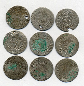 ПОЛЬША 9 МОНЕТ ПОЛТАРАК XVII век серебро M12-13-3