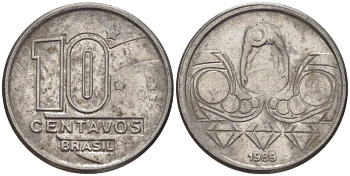 Бразилия 10 сентаво 1989 золотодобыча KM 613 нержавеющая сталь 116-1049