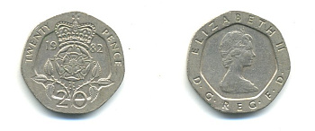 Великобритания 20 пенсов 1982 Елизавета II (1952-2022) KM 931, Spink 4230 (G1) медно-никель 59-312