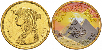Египет 50 пиастров 2005 Клеопатра, цветная эмаль, пирамиды    UNC  M39-10