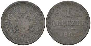 Австрия 1 крейцер 1851 ? Франц Иосиф I (1848-1916) KM 2185 медь 4617-358