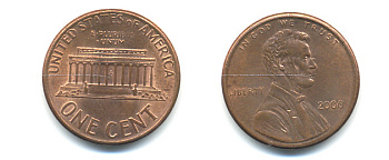 США 1 ЦЕНТ 2000 ЛИНКОЛЬН KM 201b цинк плакированный медью 86-421