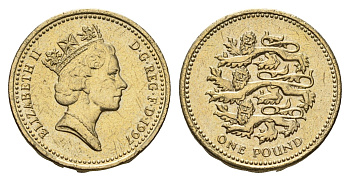 Великобритания 1 фунт 1997 Елизавета II (1952-2022), год-тип KM 975 никель латунь UNC 4675-725