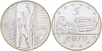 ИТАЛИЯ 5 ЕВРО 2003 РАБОЧИЙ КЛАСС ЕВРОПЫ KM 253 серебро UNC 1087-4-24