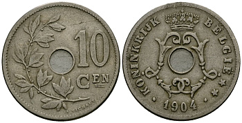 Бельгия 10 сантимов 1904 Belgie KM 53 медно-никель 4172-1127