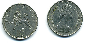 Великобритания 10 пенсов 1969 Елизавета II (1952-2022) KM 912, Spink 4231 (F1) медно-никель  4110-1146