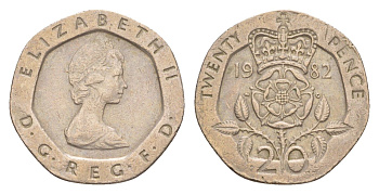 Великобритания 20 пенсов 1982 Елизавета II (1952-2022) KM 931, Spink 4230 (G1) медно-никель 4639-831