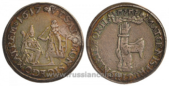 Саксония 1/4 талера 1617 Иоганн Георг I, 100 лет реформации KM 94, Kahnt 241 серебро 00-816-32