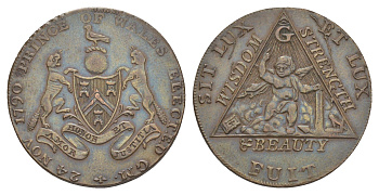 Великобритания, Мидлсекс 1/2 пенни 1794 Масонство, брак на гурте Dalton & Hamer 372a медь 1528-1113