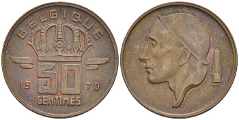 БЕЛЬГИЯ 50 САНТИМОВ 1970 BELGIQUE KM 148.1 бронза 96-757