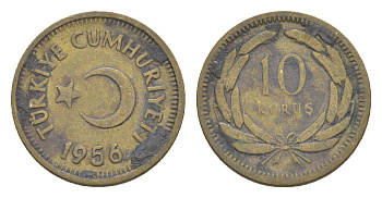 Турция 10 курушей 1956 KM 888 латунь 4647-547