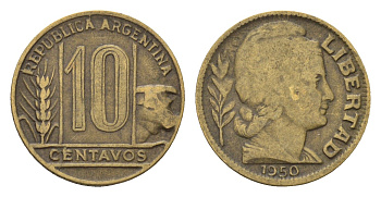 Аргентина 10 сентаво 1950 KM 41 алюминиевая бронза 4679-431