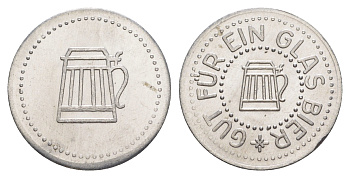 Германия жетон в 1 "стакан пива" ND диаметр 24 мм, вес 1,1 гр алюминий UNC 4638-833
