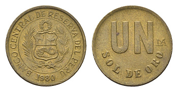 Перу 1 соль 1980 KM 266.2 латунь 4664-461