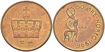 Норвегия 50 эре 1996 Харальд V (1991- ) KM 460 бронза 4582-547