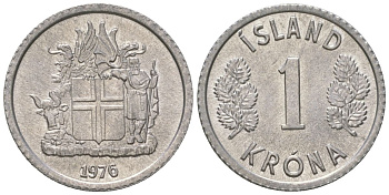 Исландия 1 крона 1976 KM 23 алюминий UNC 4615-1037