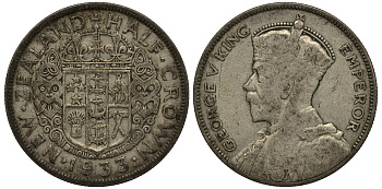 Новая Зеландия 1/2 кроны 1933 Георг V (1910-1936) KM 5 серебро 272-711