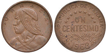 Панама 1 сентесимо 1968 Уррака KM 22 бронза 4588-166
