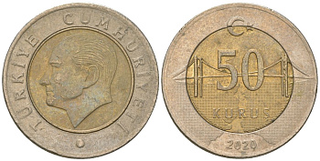 Турция 50 курушей 2020 KM 1243 биметалл 4546-753